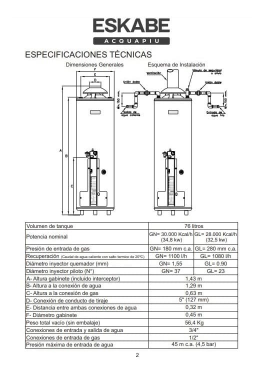 Termotanque ESKAVE ACQUAPIU A6 1100Lts/Hs Vert thumbnail 2