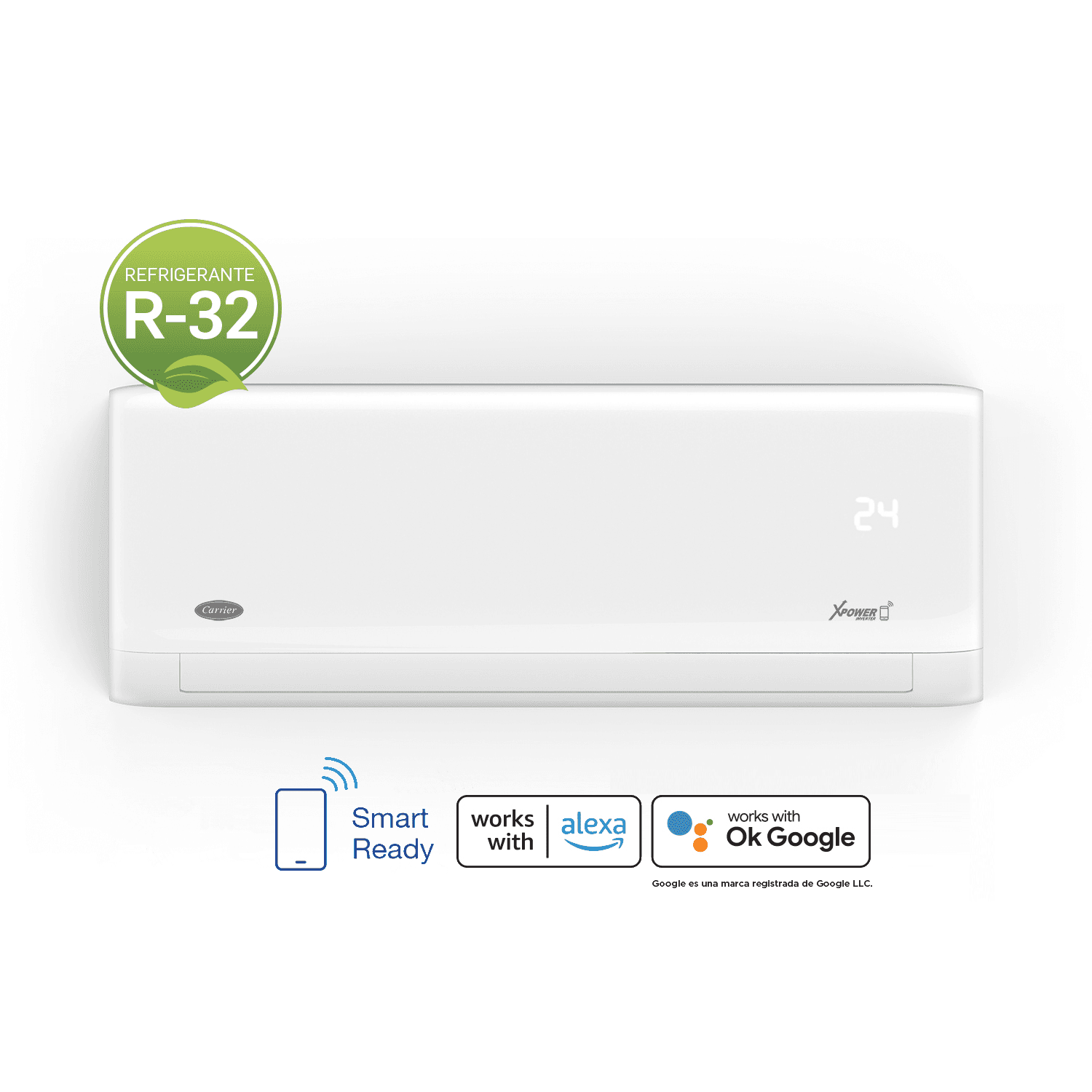 Aire Acondicionado 2356Kcal/h CARRIER INVERTER SMART -Comando por voz - Frio/Calor -Refri R-32