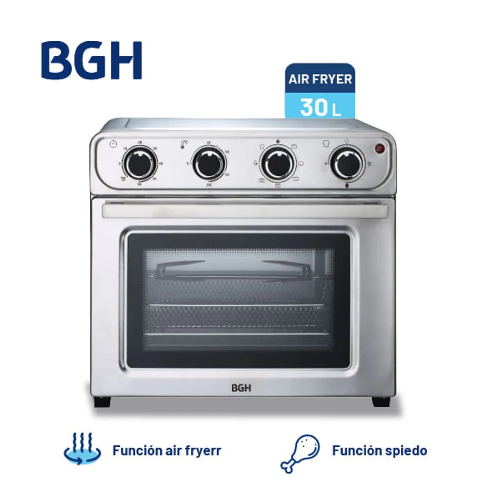Horno/Air Fryer (Freidora) BGH Electrico 30Lts -SPIEDO- Inox