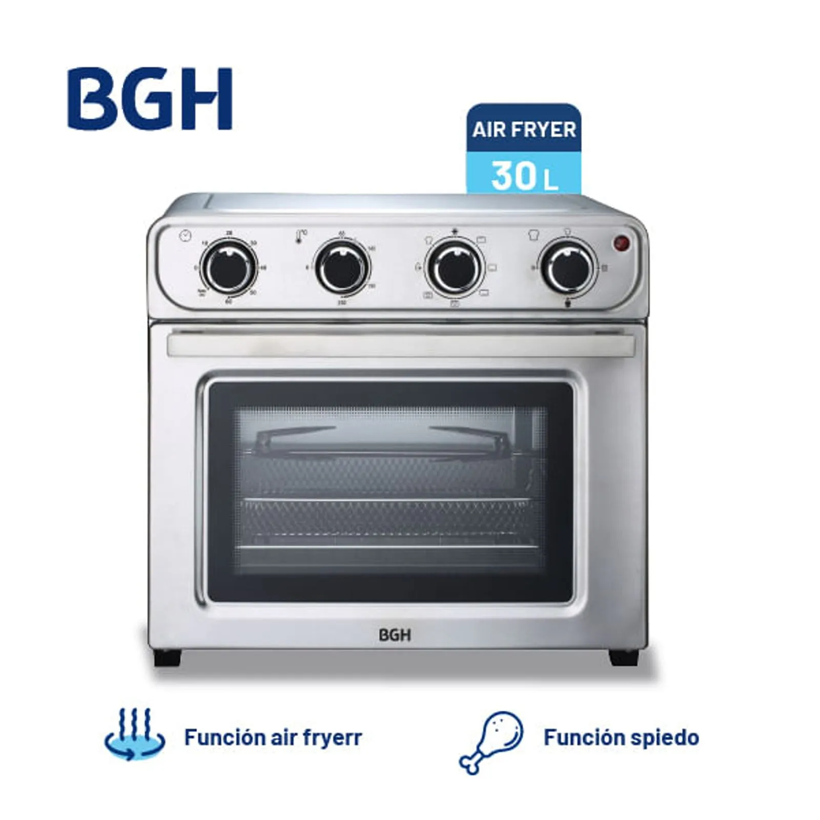 Horno/Air Fryer (Freidora) BGH Electrico 30Lts -SPIEDO- Inox
